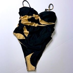 Matte Swim Women One Piece Tan Black SZ Small